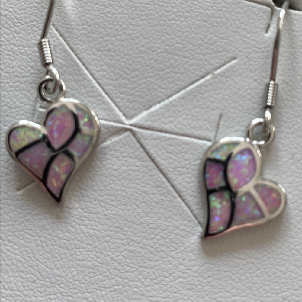 Silver Pink Green Heart earrings- with Mint Green Box and Bow